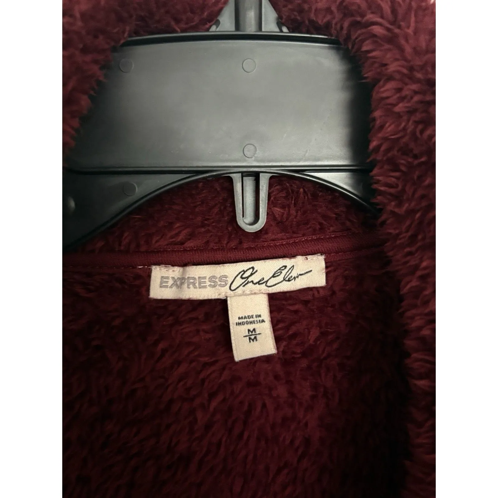 Express Quarter Zip Pullover Sweater Womens Medium Sherpa Fleece Maroon Fluffy - Image 2