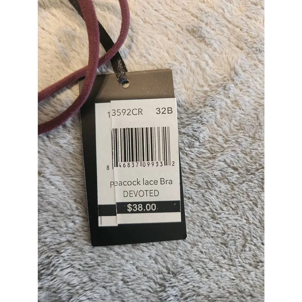 NWT Cynthia Rowley Size 32B Devoted Peacock Lace Bra Maroon - Image 3