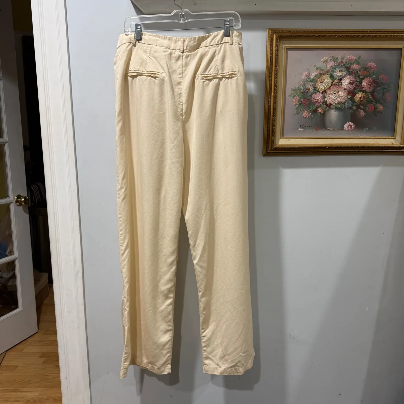 Reformation Mason Pant Wide Leg Trousers Pleated Cream High Rise Size 12 Office - Image 3