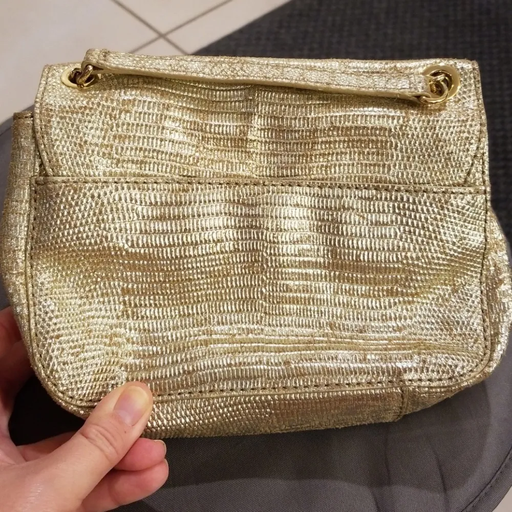 💕MICHAEL KORS💕 Lizard Embossed Leather Turnlock Crossbody Bag ~ Metallic Gold - Image 2