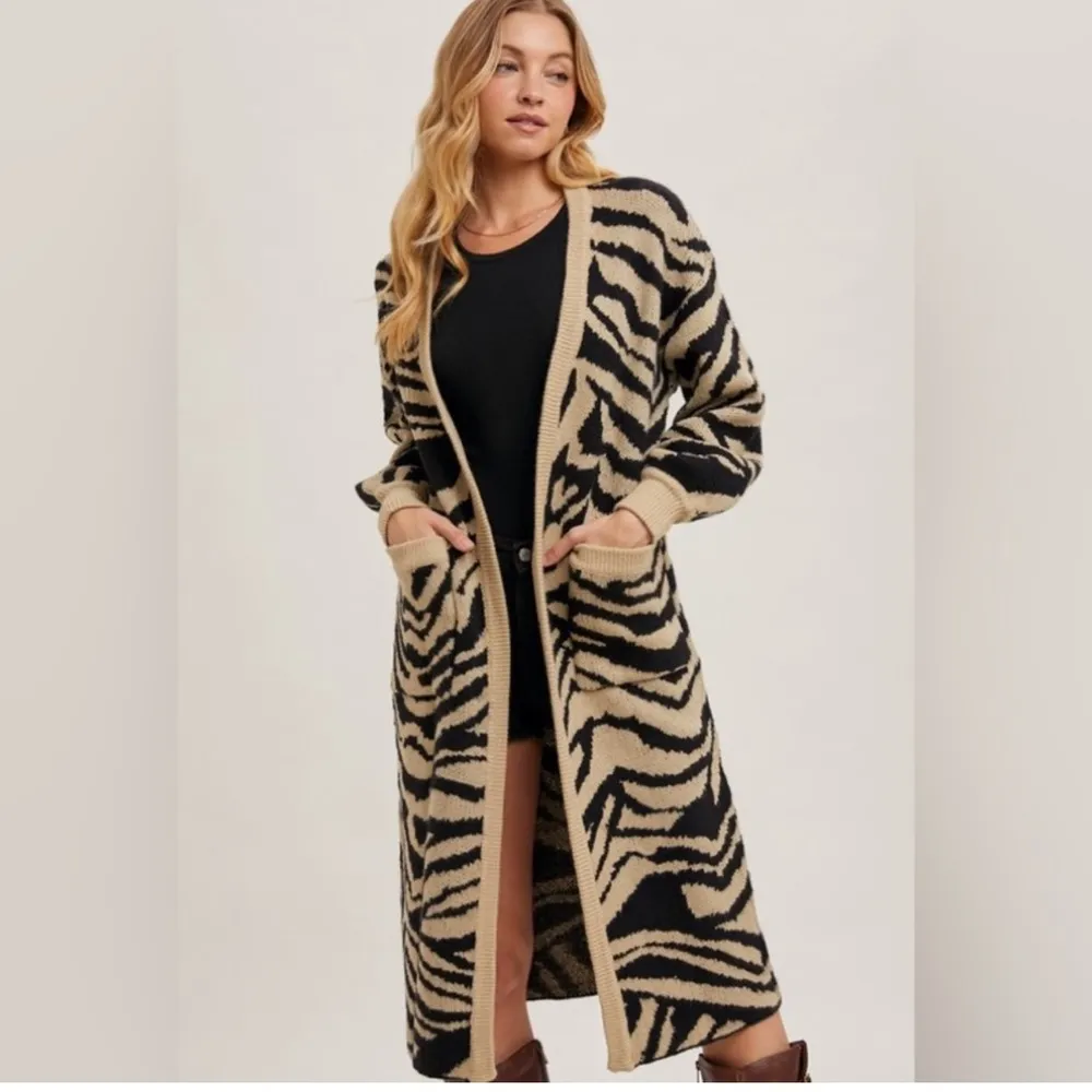 Animal Print Knit Long Cardigan Tan Size undefined - Image 2