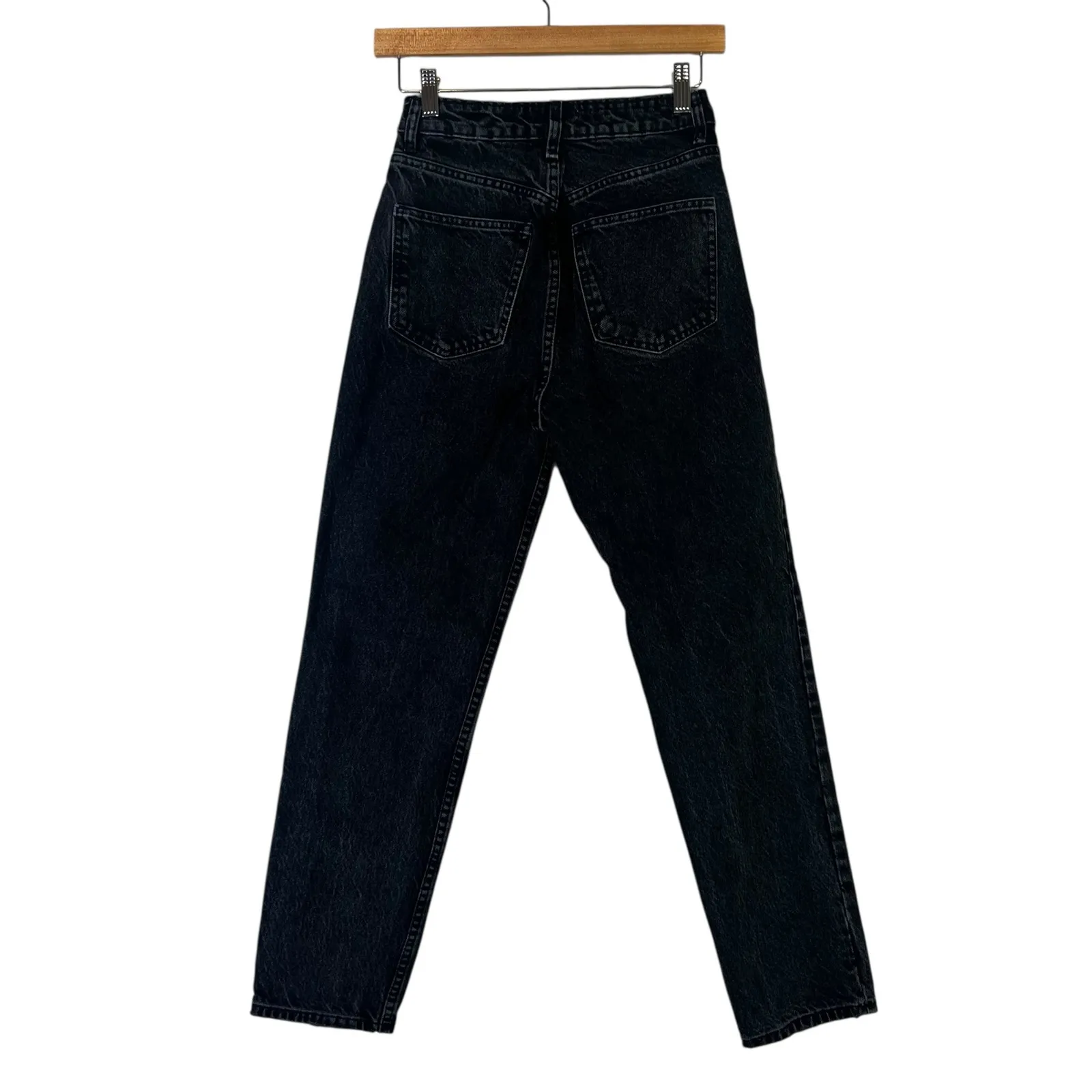 Zara Mom Jeans Womens 2 Black High Rise Rigid Tapered Clean Cut Minimalist Goth - Image 3