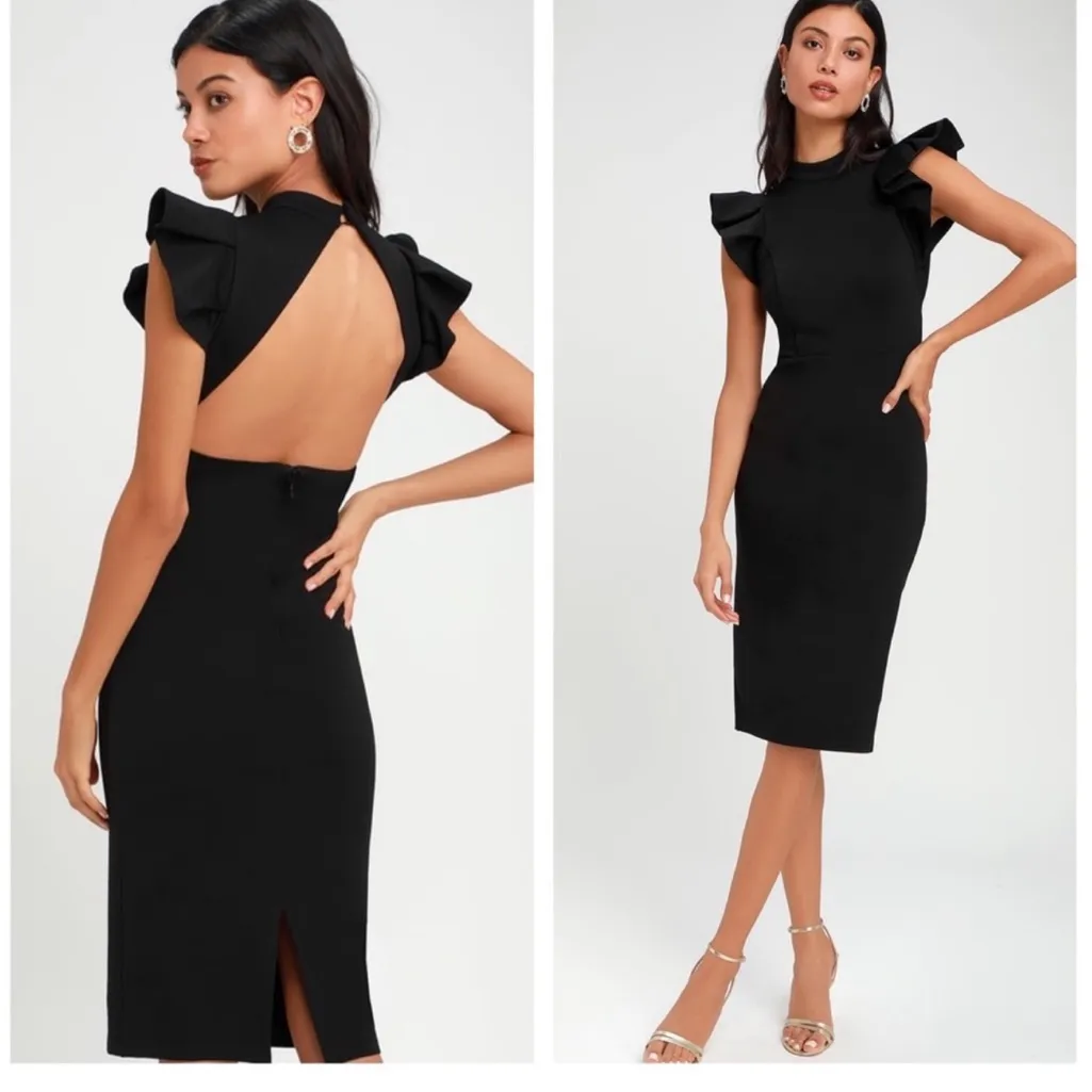 LuLu Stylish Splendor Black Backless Ruffle Bodycon Midi Dress Size Small - Image 14