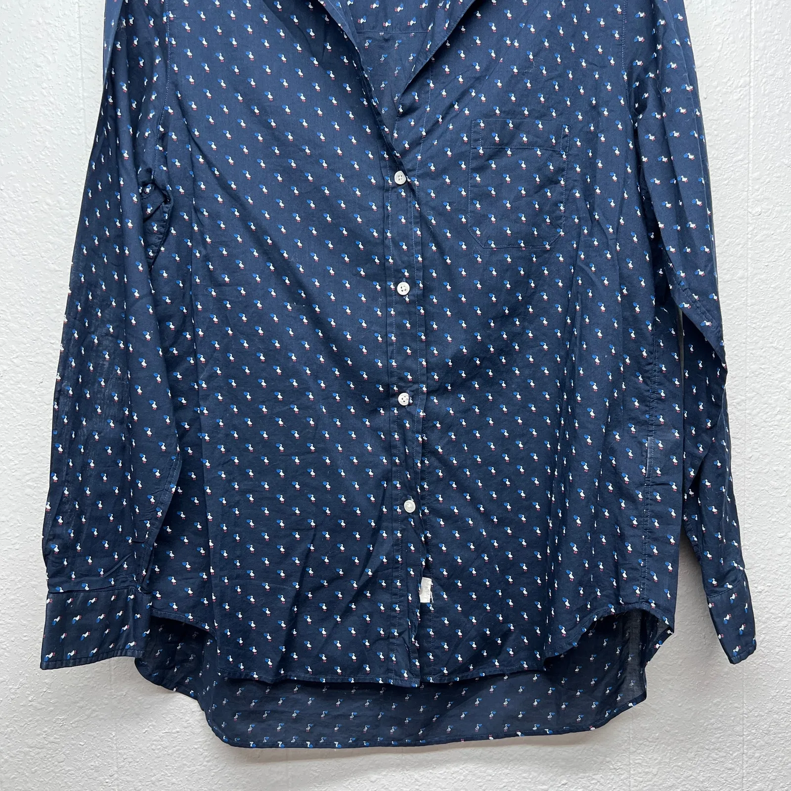 Grayson Frank & Eileen Pelican Bird Print Womens Shirt Medium Cotton Sustainable Blue - Image 4