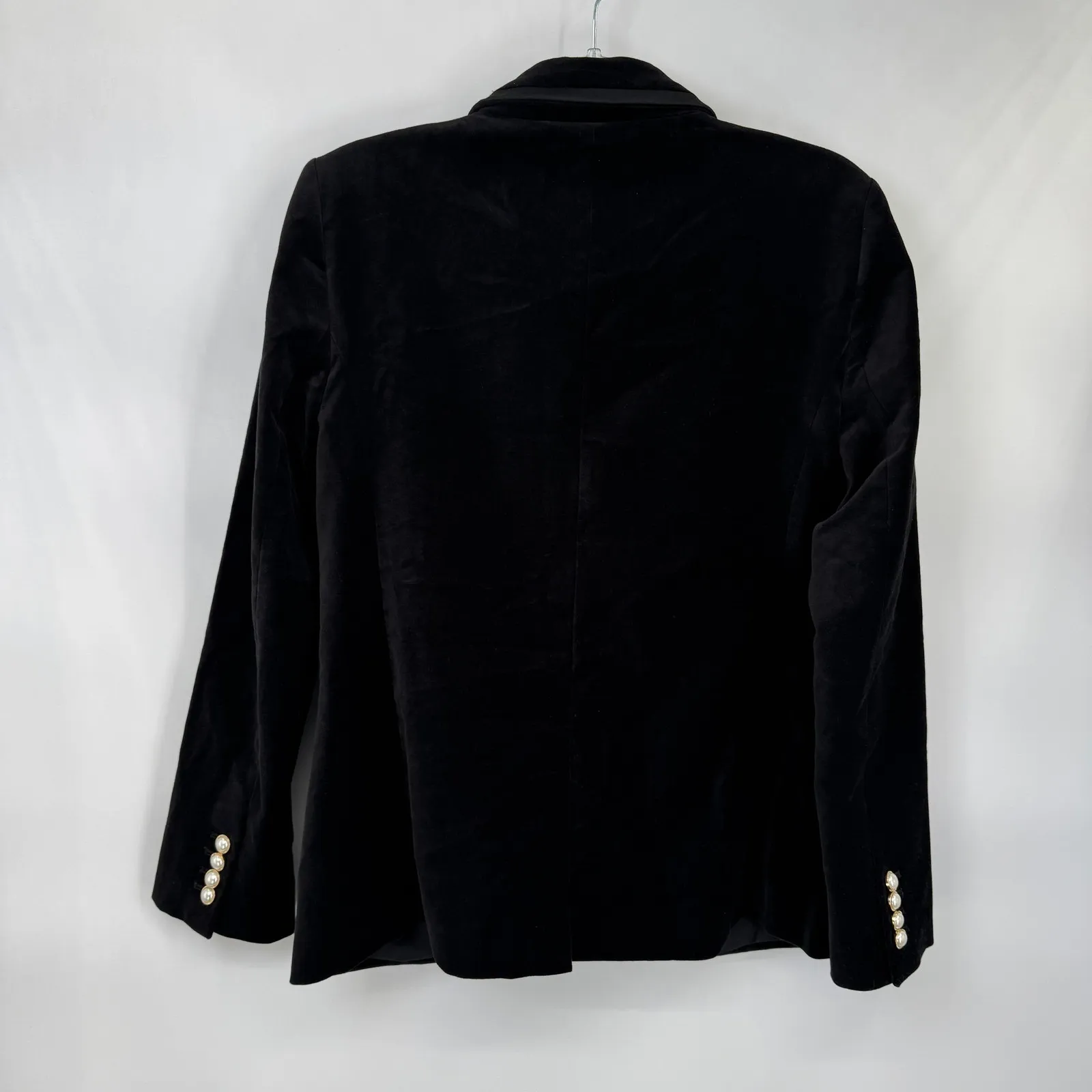 Ann Taylor Black Velvet Double Breasted Blazer Jacket Women 8 Gold Pearl Buttons - Image 9