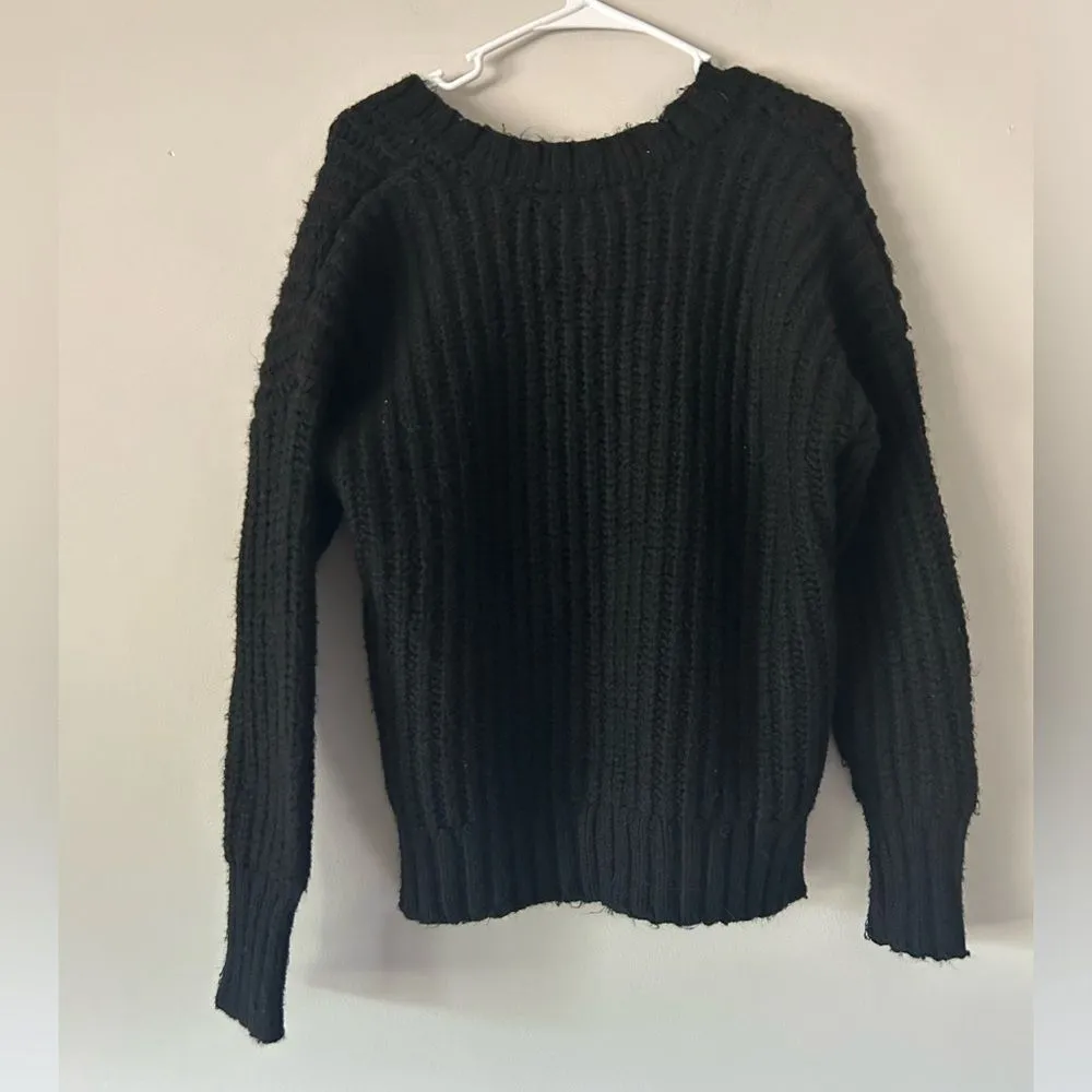 Aerie Thick Chunky Knit Black Oversized Crewneck Sweater Size XS Cozy Winter - Image 5