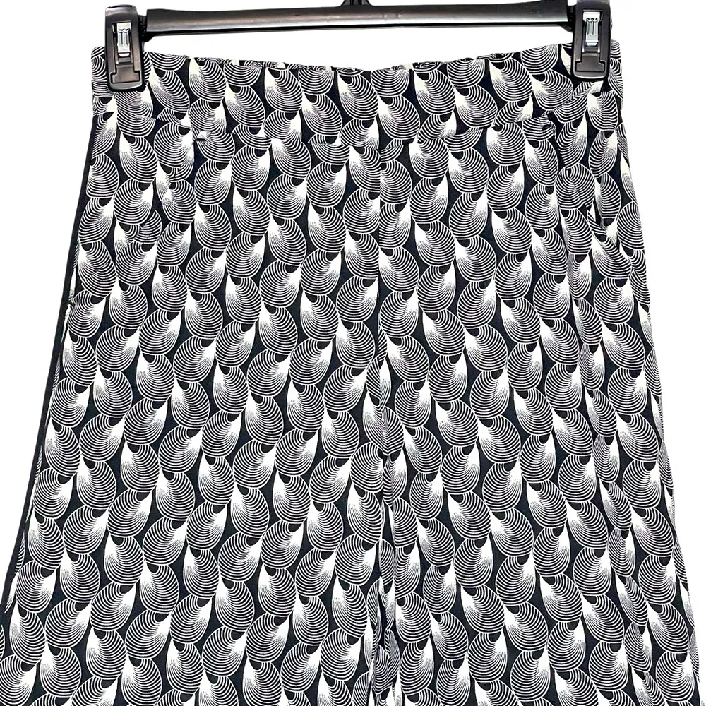 Max Studio Wide Leg Neutral Geometric Black White Print Pull-Up Pants Size L - Image 5
