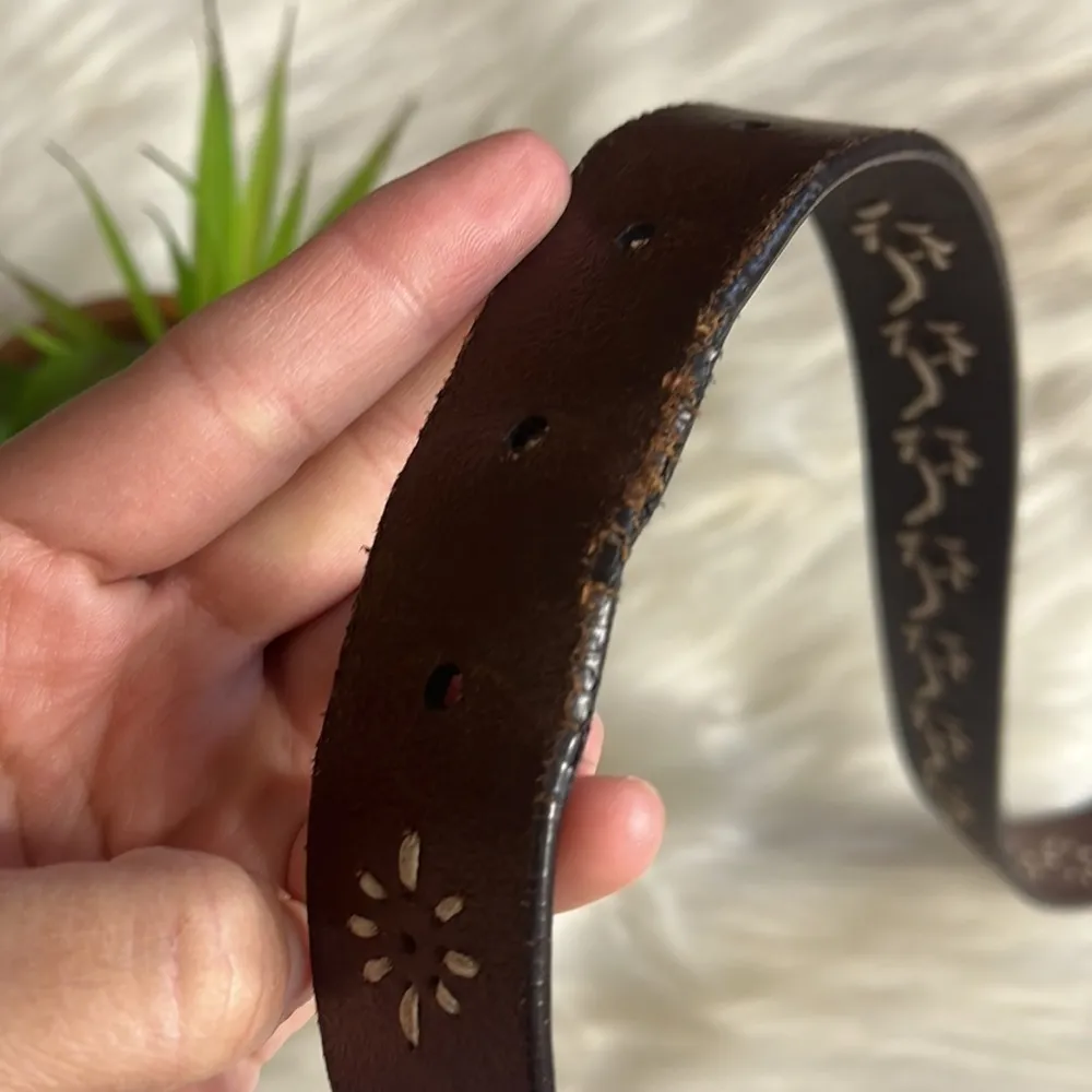 genuine leather embroidered stitched y2k belt Brown Size M - Image 6