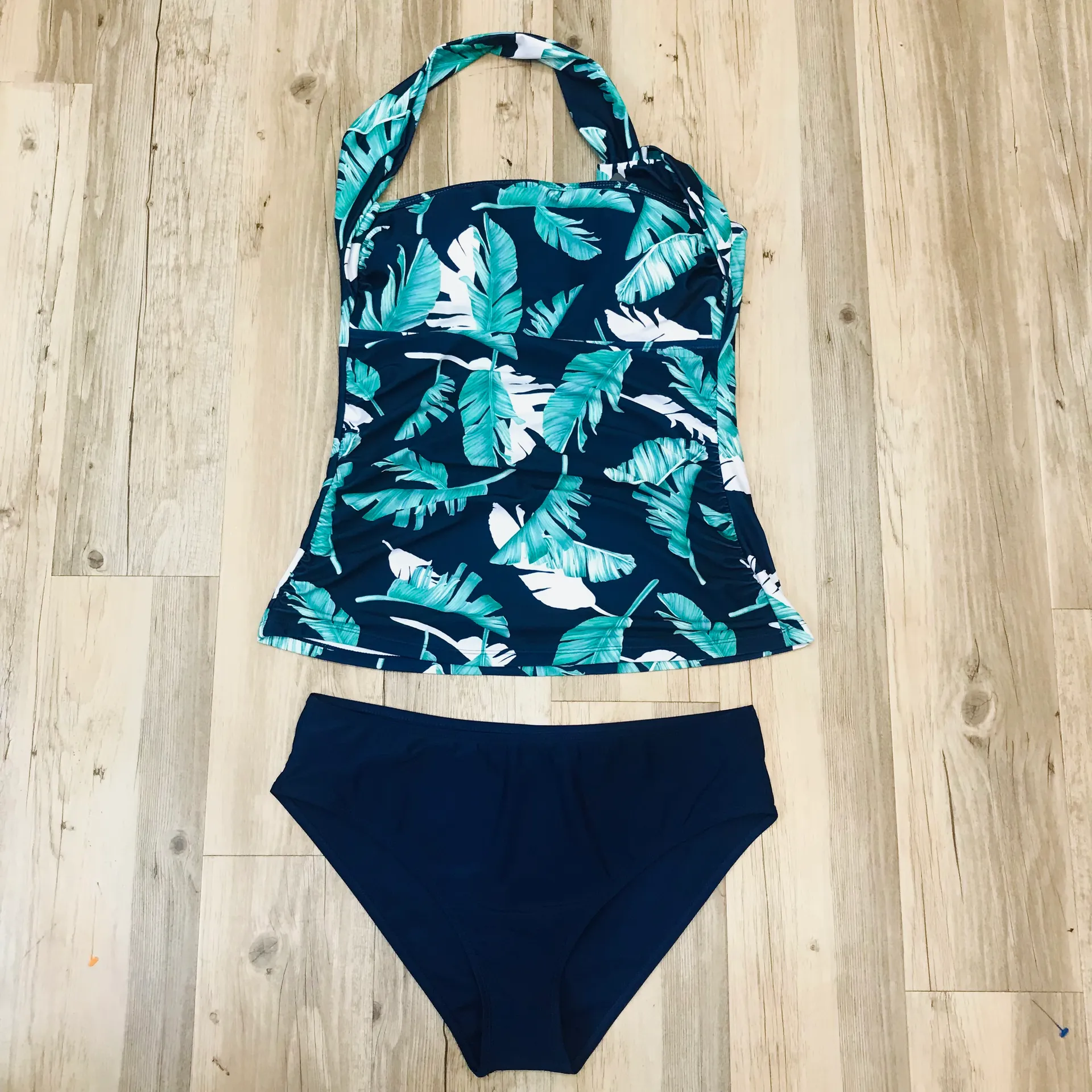 NWT Tempt Me Two Plam leaf Piece Tankini Bathing Suits One Shoulder sz XL. - Image 3