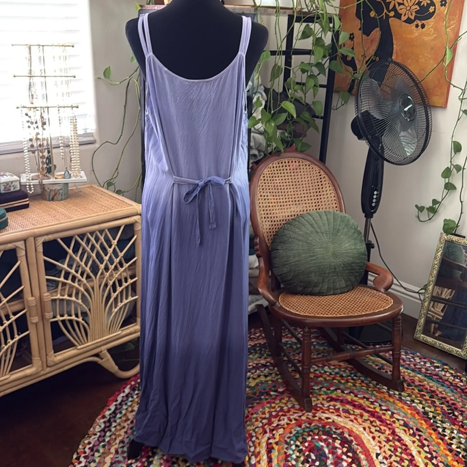 Raja Purple Ombré Floral Embroidered Button Up Back Tie Maxi Dress Size undefined - Image 2