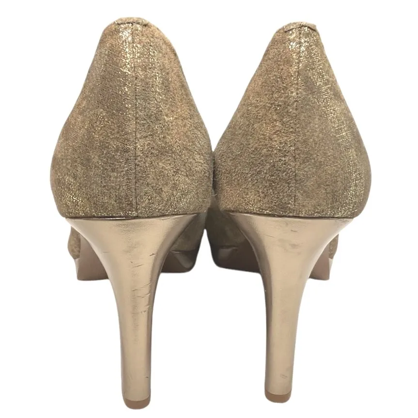 Tahari Women's‎ Laura Gold Cap Toe Leather Platform Pumps Heel Size  8.5M Party - Image 7