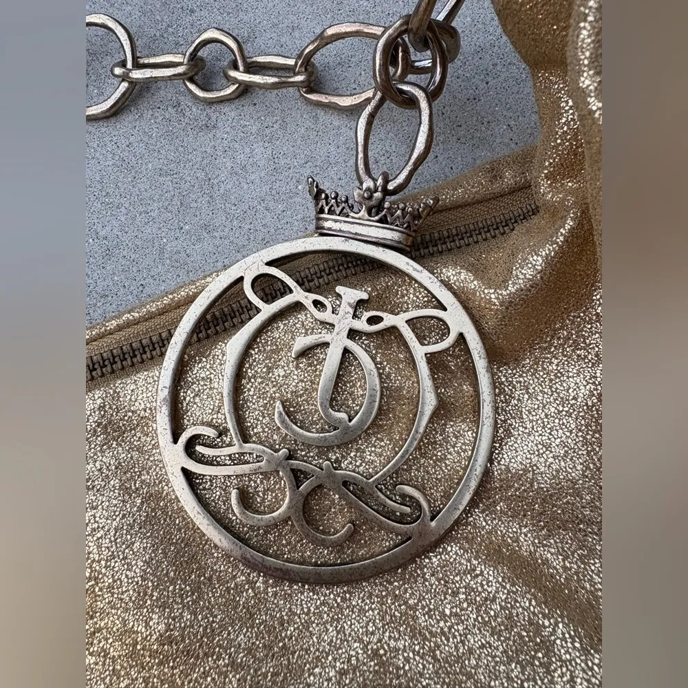 Vintage Juicy Couture Y2K Gold & Pink Sparkle Metallic Saddle Shoulder Bag - Image 6