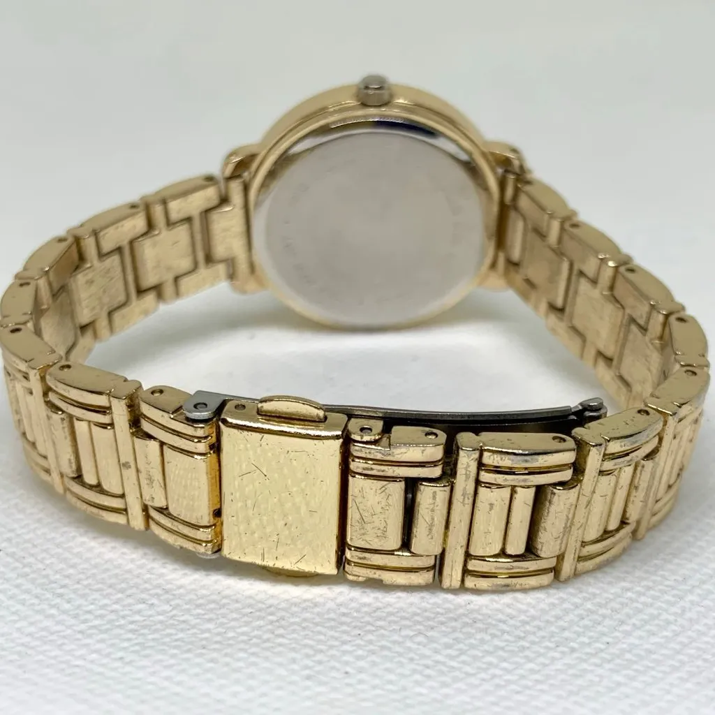 Anne Klein women’s watch gold tone 32mm black dial links band 7.5” running - Image 5