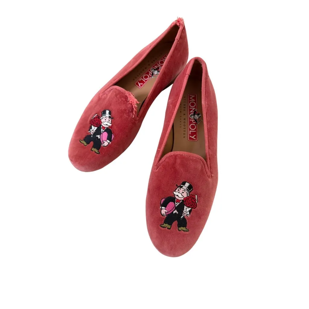 STUBBS & WOOTON Monopoly Collab Pink Valentine Velvet Smoking Loafers Flats Size Size 6 - Image 3