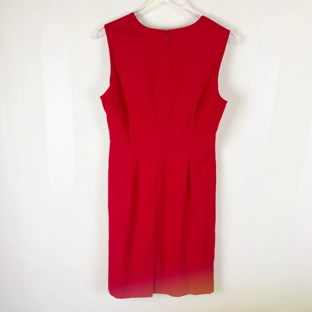 Calvin Klein Faux Wrap Dress Size 12 Imperial Red Sleeveless Gold Detail - Image 4