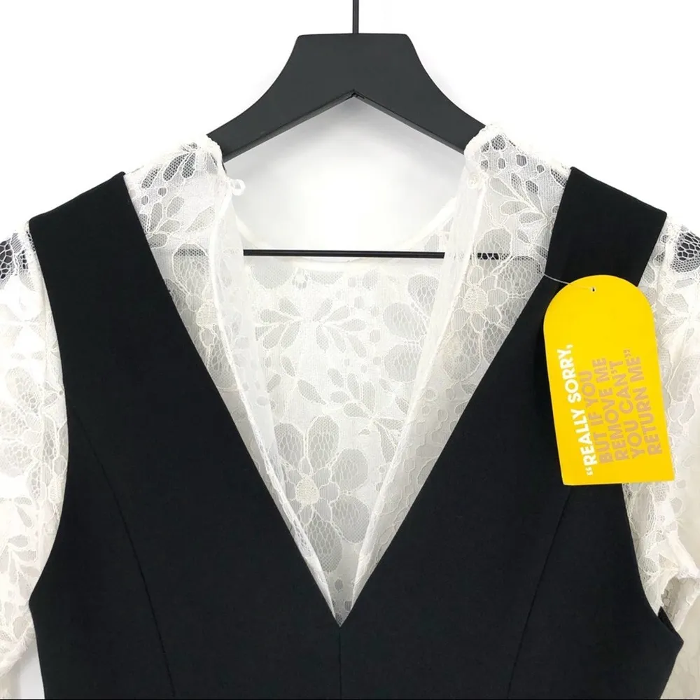 NWOT  Paris Nita Layered Lace Dress Black White S - Image 6