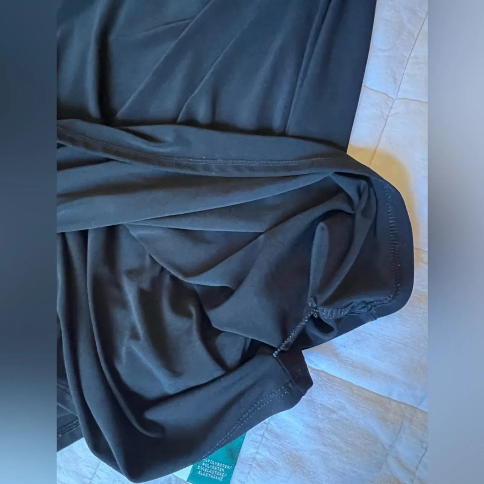 LRL Black Wrap Effect Cowl Neck Elegant Black Midi Dress Classic Holiday - 6 - Image 3