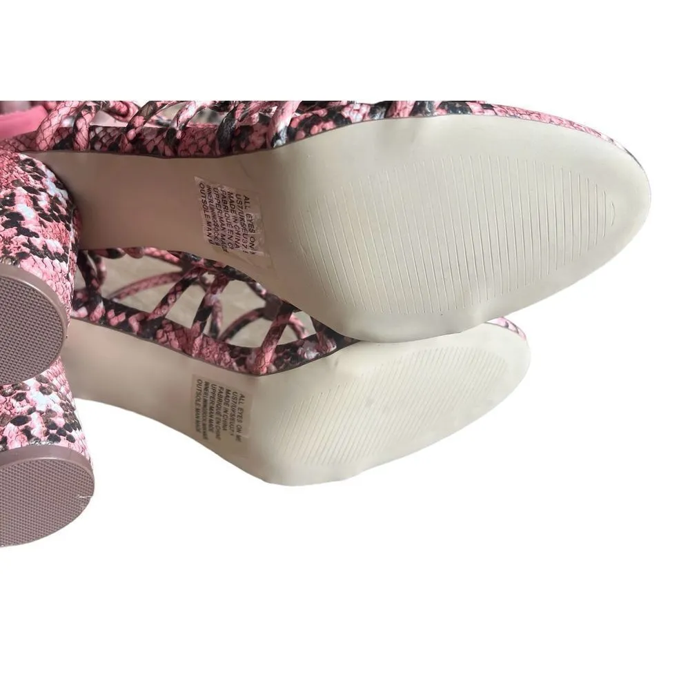 Womens JustFab All Eyes On Me Pink Strappy Snakeskin Pumps Heels - Sz 7 - Image 8