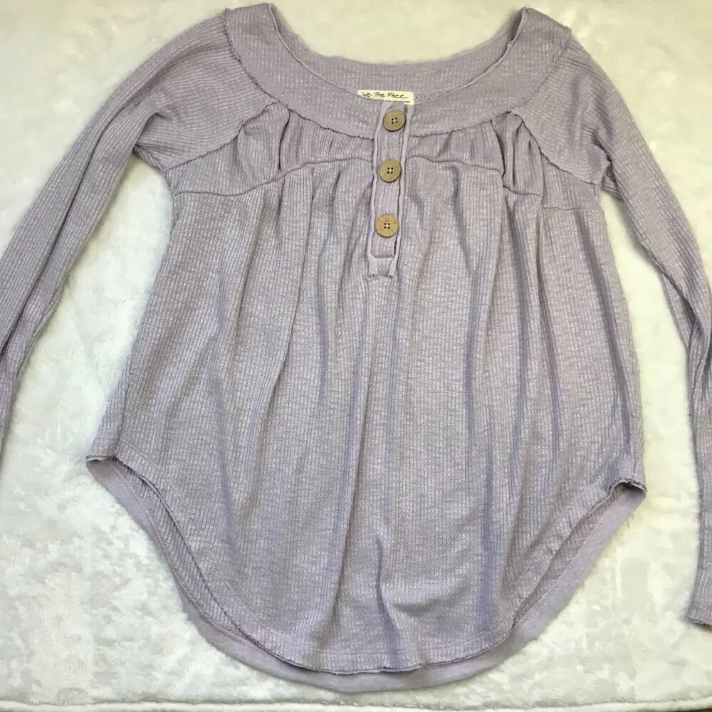 Free People We The Free Must Have Henley Top Womens XS Waffle Knit Thermal Lilac - Image 10