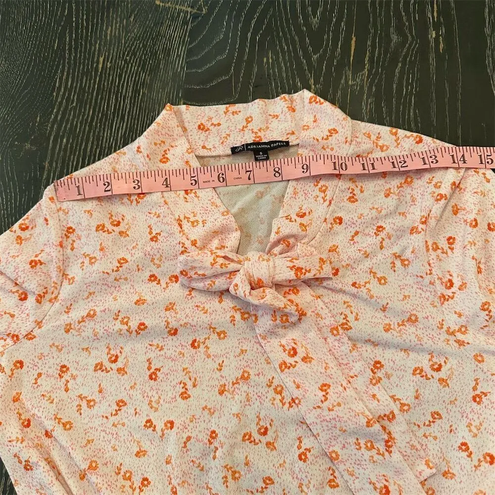 Adrianna Papell Tie Neck Knit Dress Floral Ditsy Print Long Sleeve Multicolor - Image 6