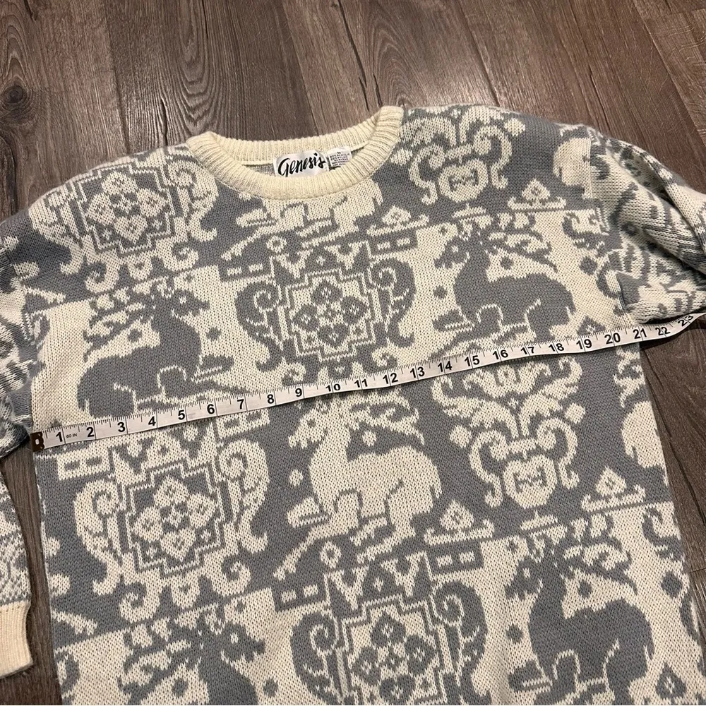 Vintage Genesis Women's Sweater M Fair Isle Nordic Reindeer Holiday Christmas Gray Size M - Image 7