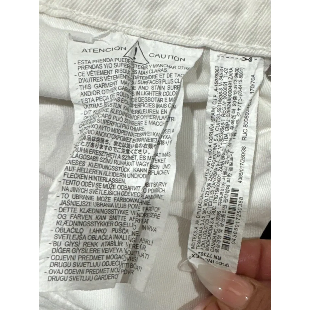 Zara Size 6 Womens White High-Waisted Denim Shorts With Raw Hem & Button Fly - Image 8