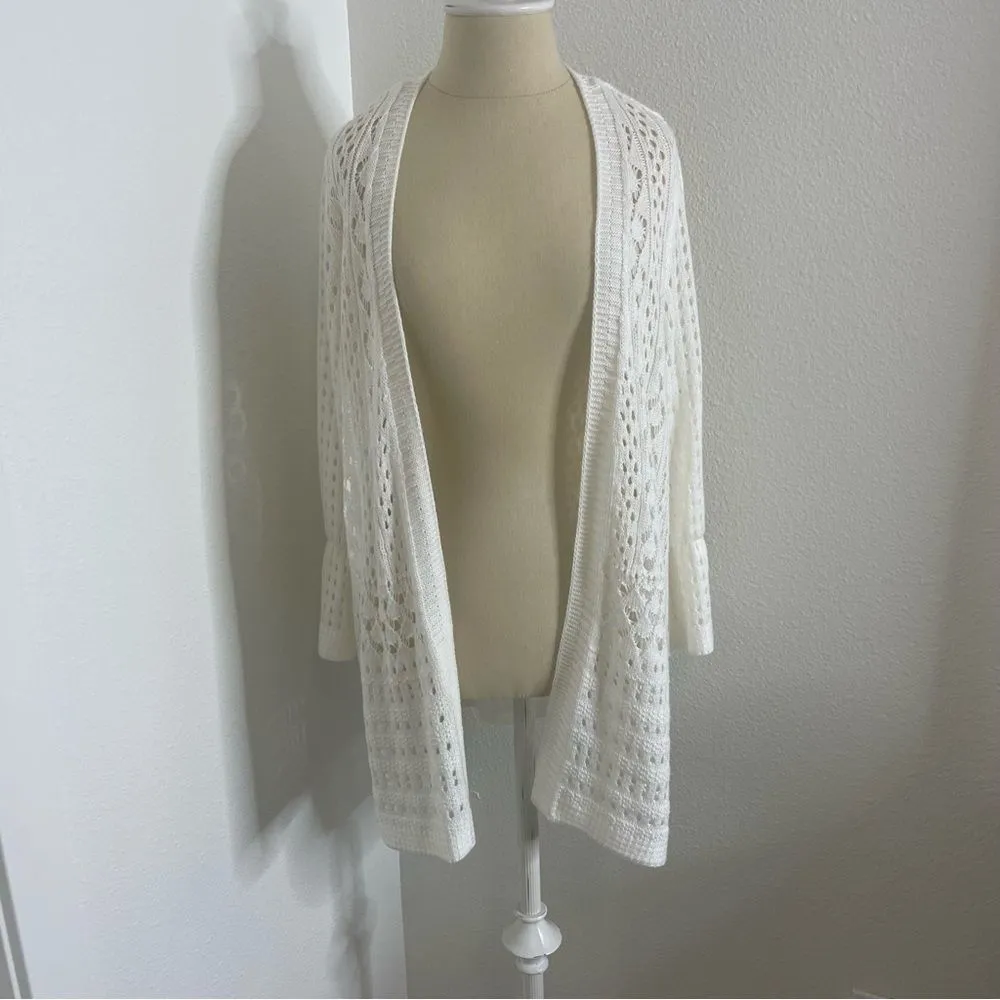 Charter Club Size 1x Lightweight Cardigan Sweater White Lace Fun Sleeve - Image 2