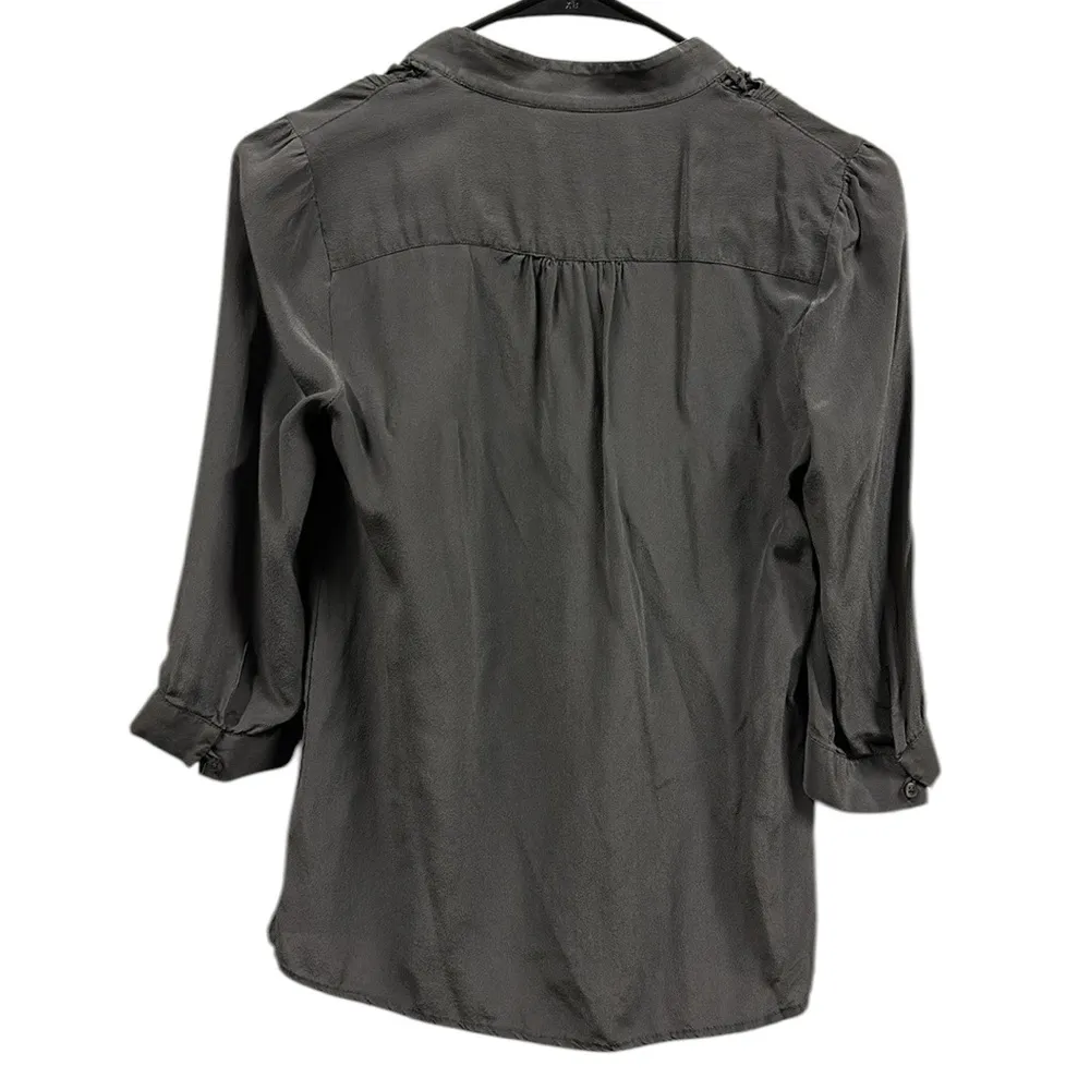 Silk Banana Republic Charcoal Gray Button Up 3 Quarter Sleeve Blouse Womens S - Image 8