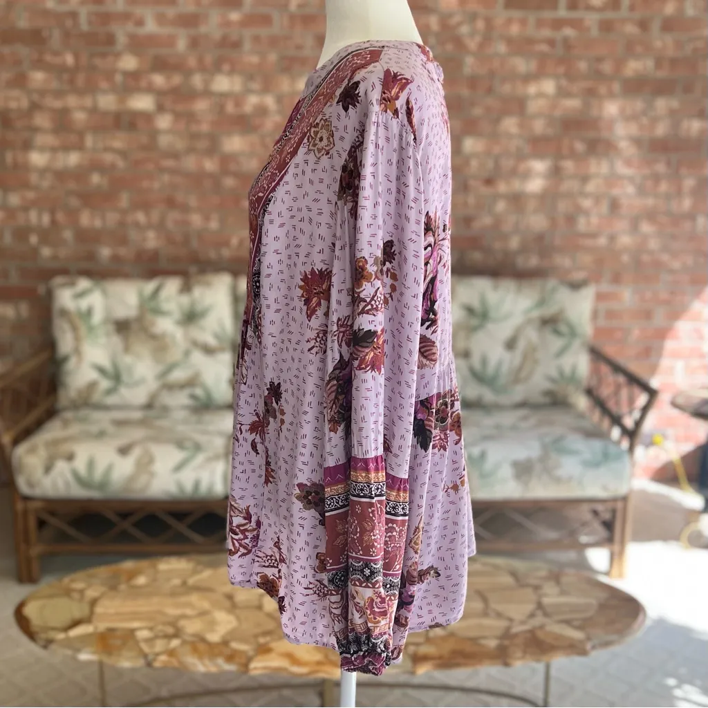 Maurices Top Tunic Floral Purple Lavender Floral 1X Boho Relaxed Long Sleeves - Image 6