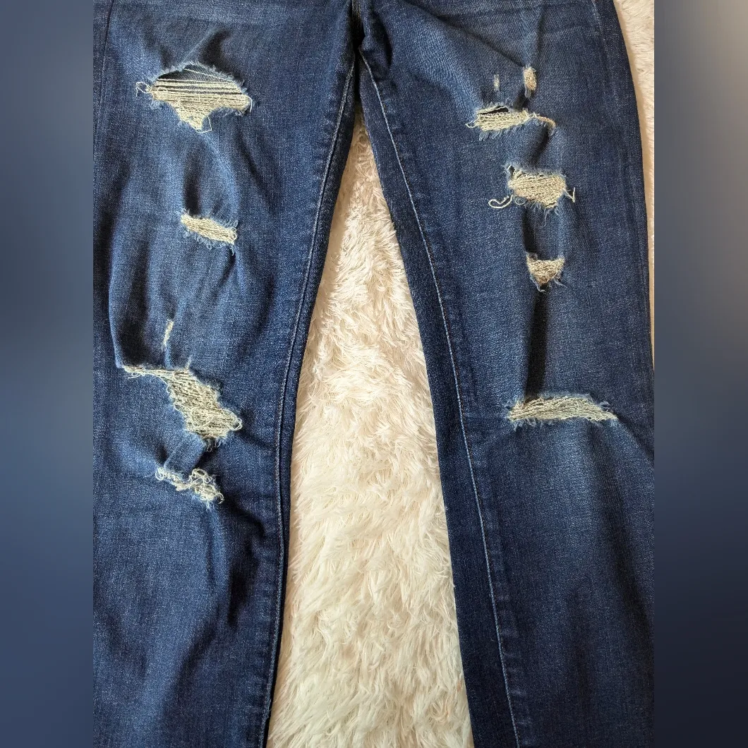 J Brand Cropped Skinny Leg Jeans in Demented Trouble Destroyed Blue Indigo Sz 26 - Image 5