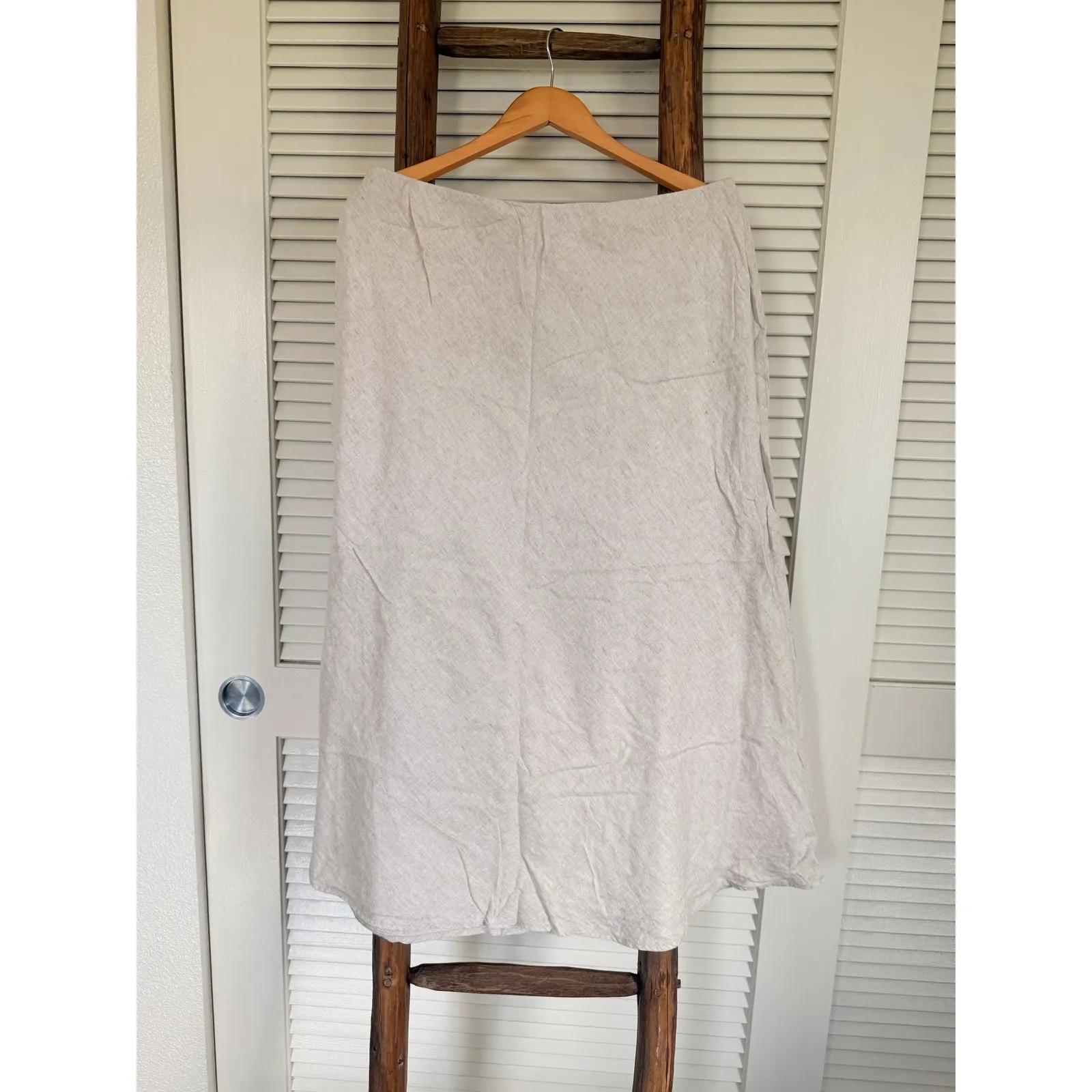 Zara Linen Midi Skirt A Line Neutral Tan Beige Casual Lightweight Summer SIze L - Image 2
