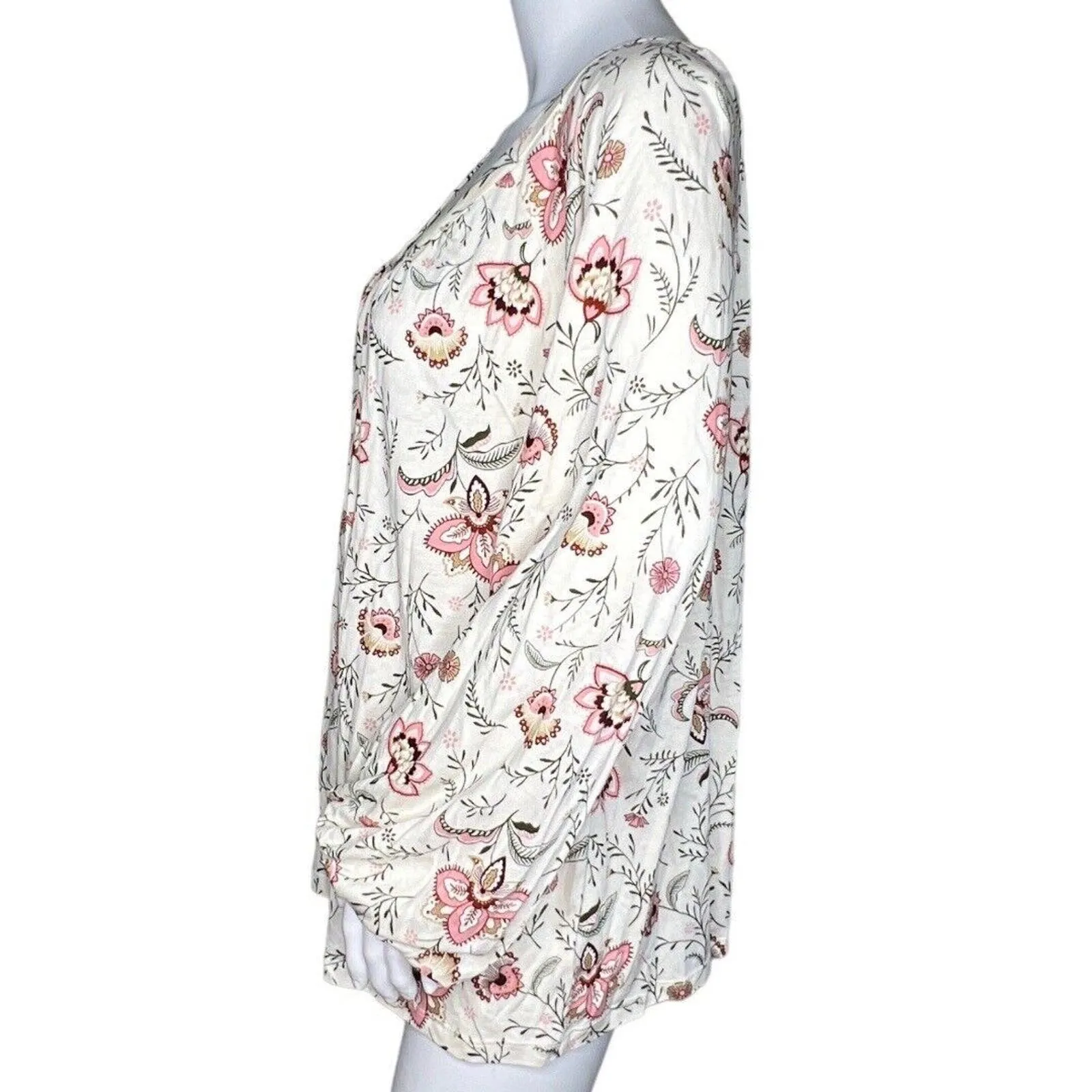 Old Navy Blouse Womens Large White‎ Pink Floral Top Boho Bohemian Cottagecore - Image 3