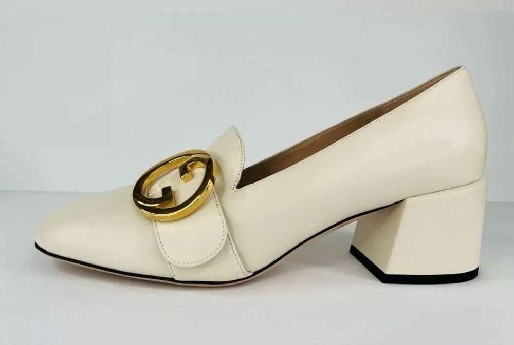 Gucci Blondie Women's Natural Gg Logo Leather Block Heel Pumps Size EU 41 - Image 3