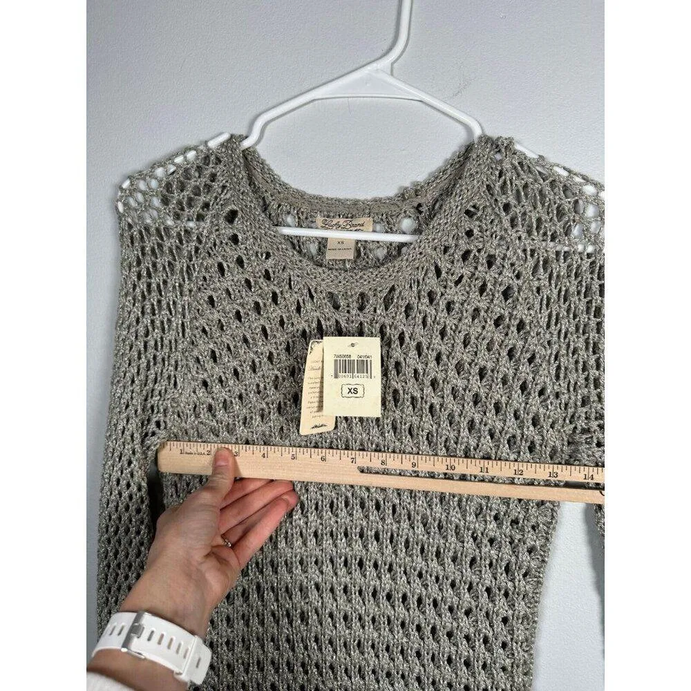 NWT Lucky Brand XS Womens Sweater Beige Crochet See Through Long Sleeve - Image 5