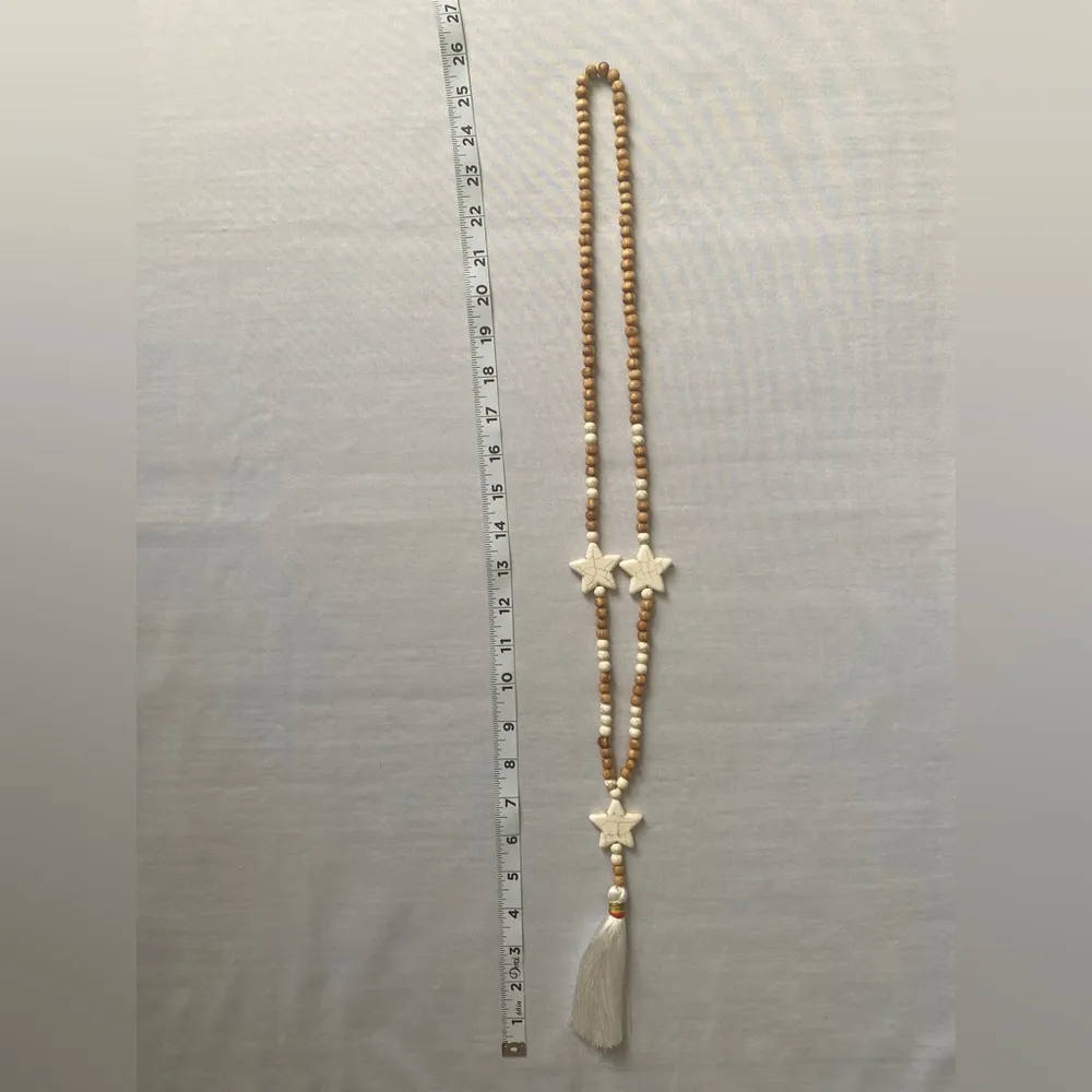 Boho Pine Tree Beaded Tassel Stars Sweater Necklace Ladies Simple Fringe Accesor Tan - Image 8