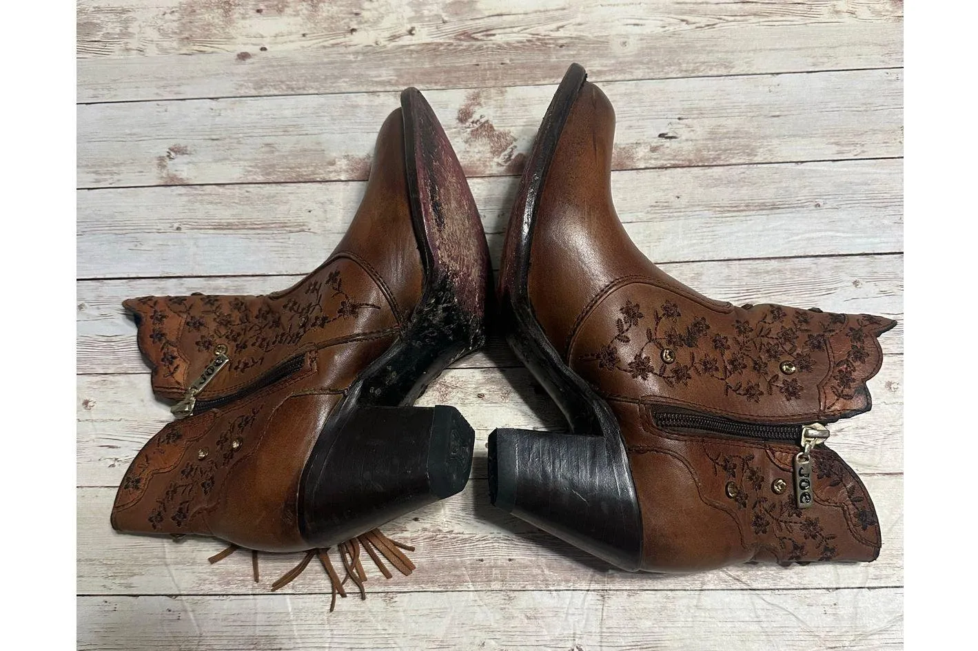 Joe Ximena Tassel Western Bootie Boot Size Leather Women's 7 Brown Cowboy Bling - Image 7