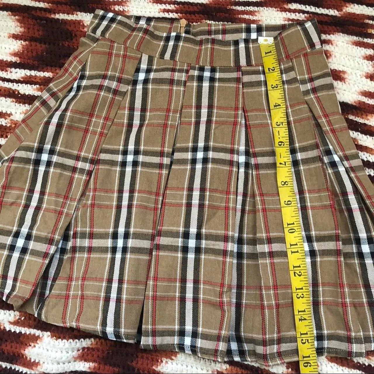 Preppy Academia Bratz Goth Plaid Pleated Flannel School Girl Mini Skirt Y2K Grunge Collegiate Beige XS Measurement in pics Brown - Image 4
