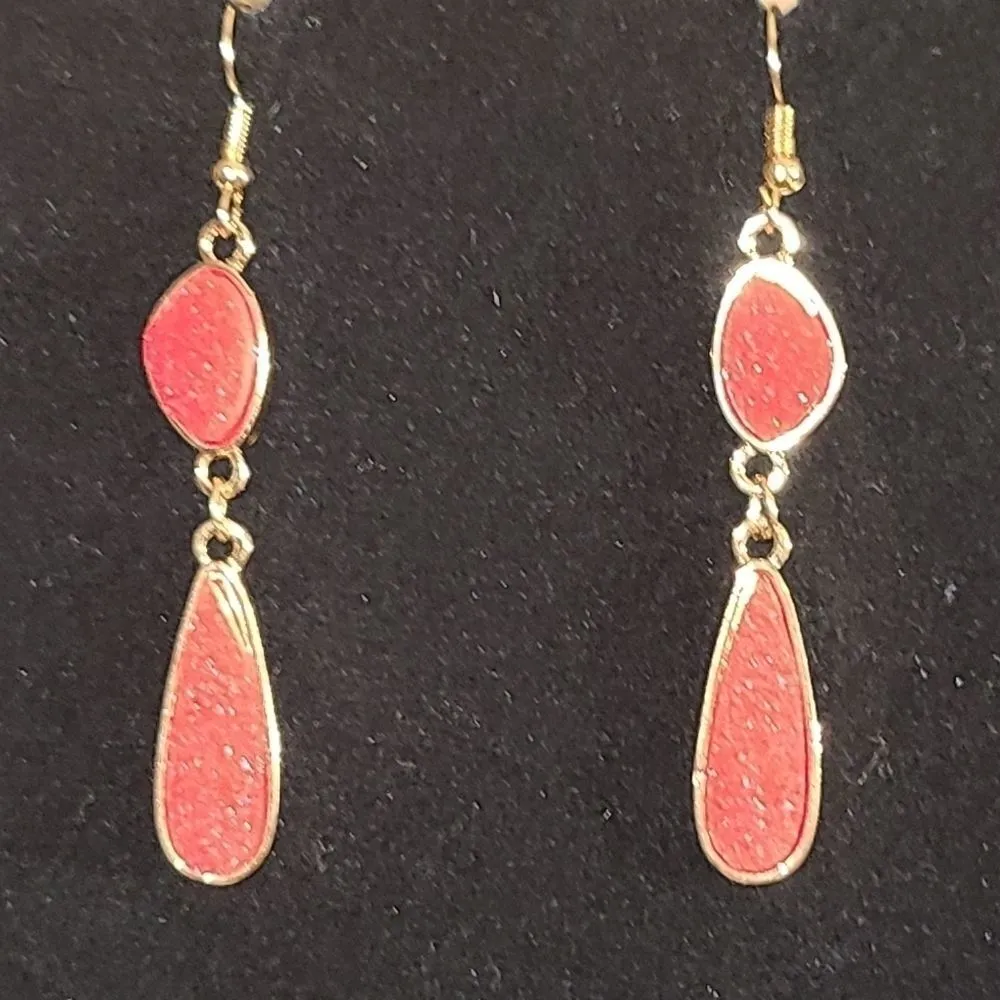 Red Druzy drop earrings Red - Image 2