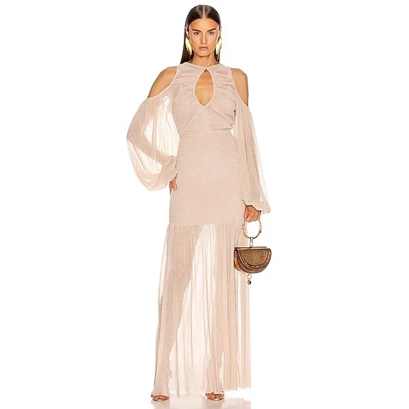 Alice McCall Spell Gown Maxi Dress nude neutral metallic knit mesh Size 4 - Image 11