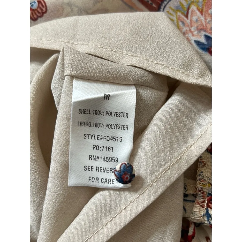 Darah Dahl Cream/Red/Blue Paisley Floral Boho Mini Dress Sz M Women Size M - Image 11