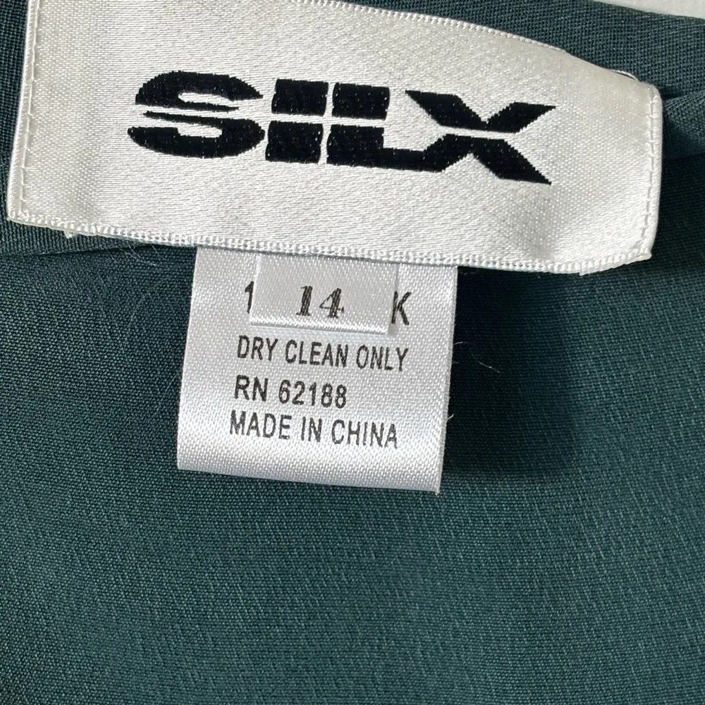 SILX 100% Silk Dark Green Size 14 Maxi Skirt High front slit. EUC - Image 3