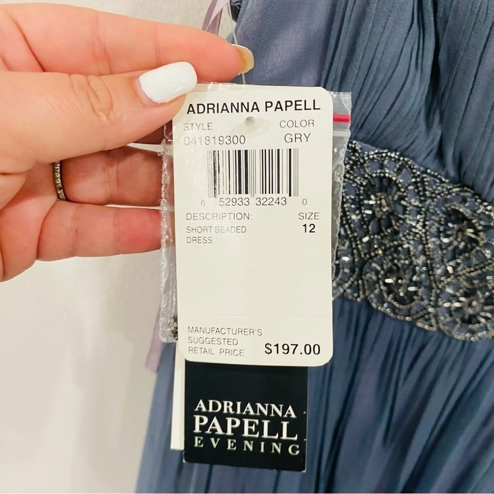 Adrianna Papell Beaded Empire Waist Evening Dress Steel Blue Sz 12 NWT Formal - Image 6
