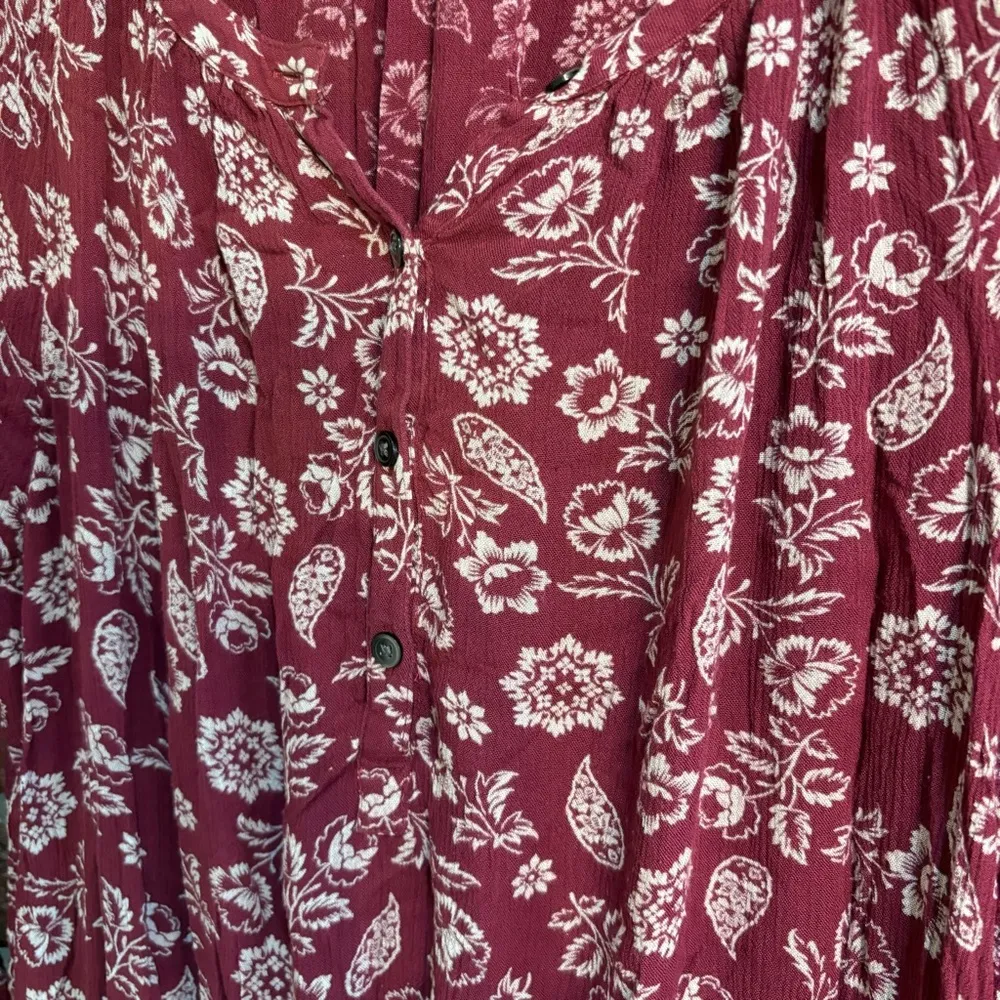 Caslon womens floral adjustable tie waist boho fall autumn midi dress maroon L - Image 2