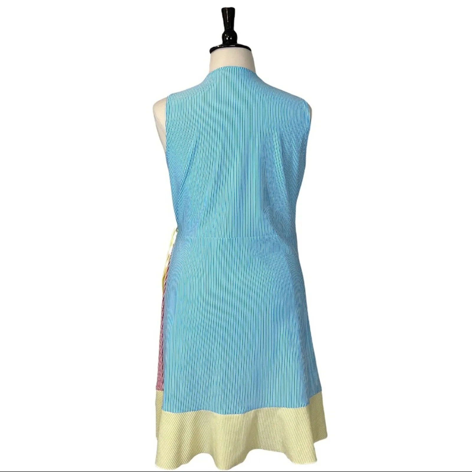 Lands’ End New. Women's Dress Blue Red Yellow Stripe Seersucker Wrap Size XL - Image 6