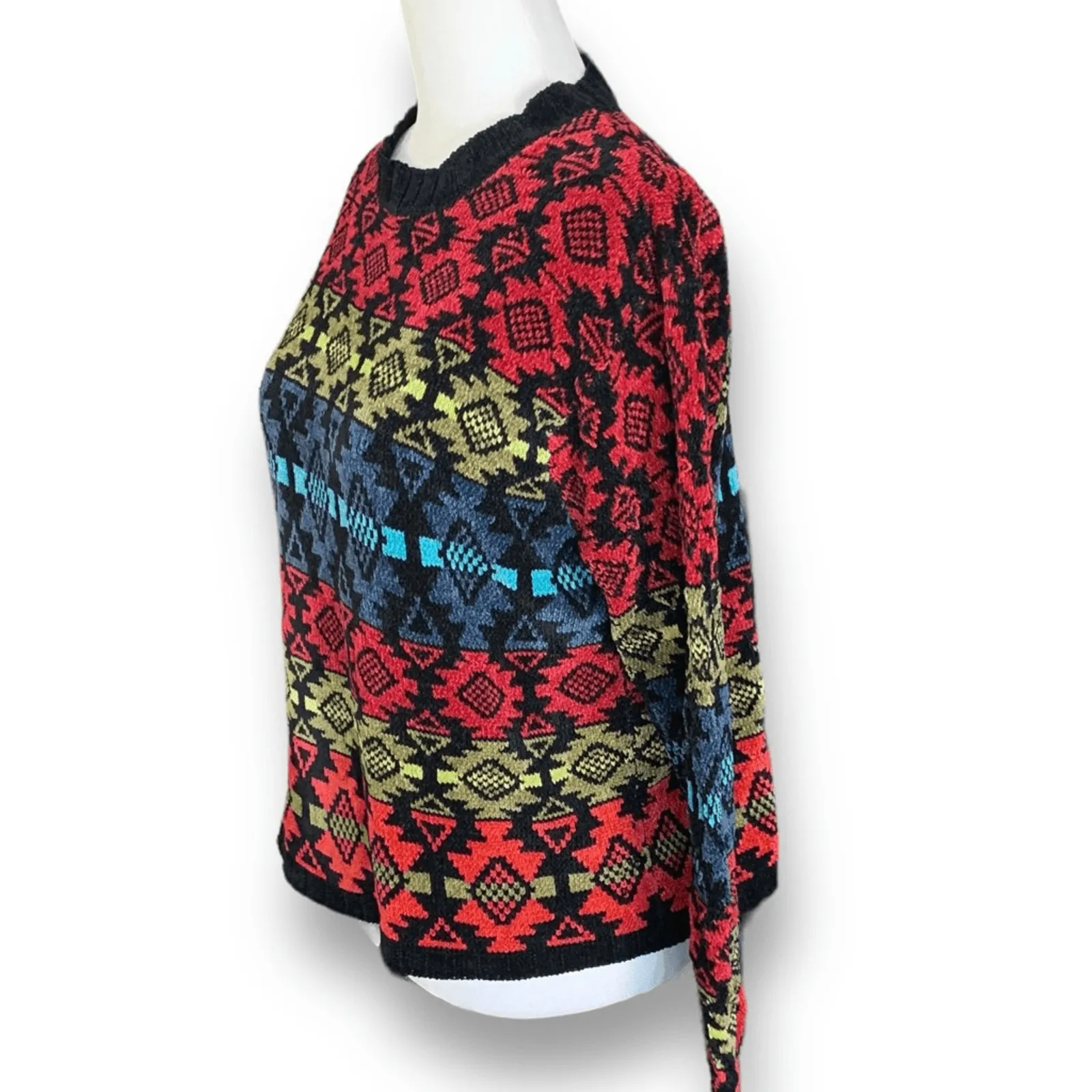 Vintage Cambridge Dry Goods Southwestern Geometric Knit Crewneck Sweater Medium Black - Image 4
