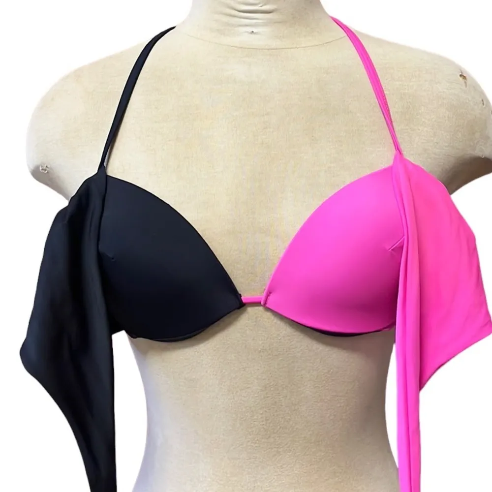 Victoria’s Secret Bikini Top Swimsuit Swim Black Hot Pink Wrap 34B S Small - Image 3