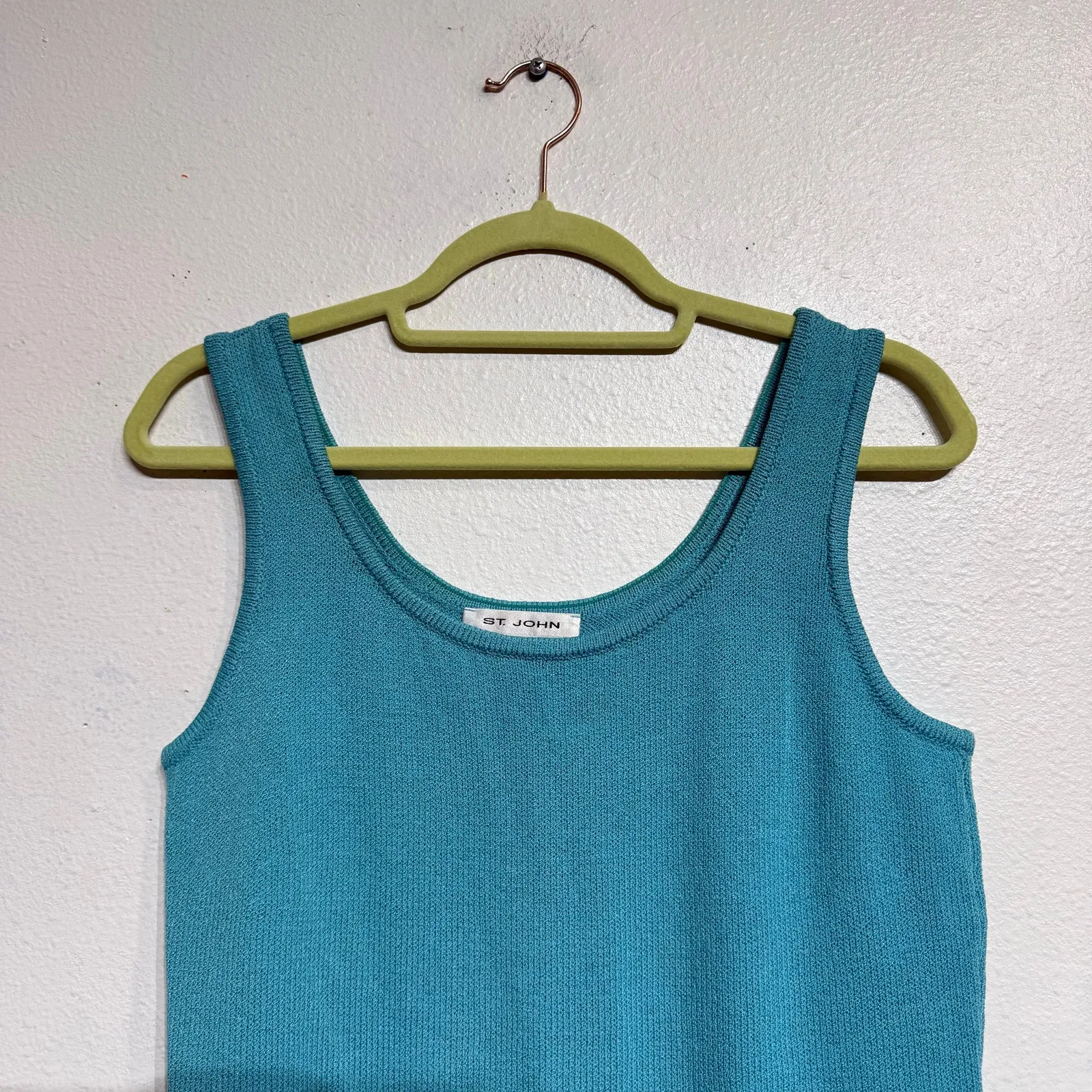 St. John Teal Knit Sleeveless Vintage Blouse Sz 4P - Image 3