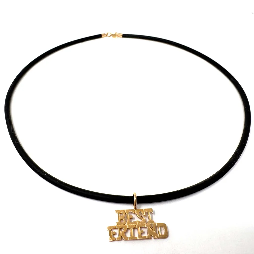 14K yellow gold Best Friend pendant on rubber cord w 14K closure, Italy, NWOT - Image 2