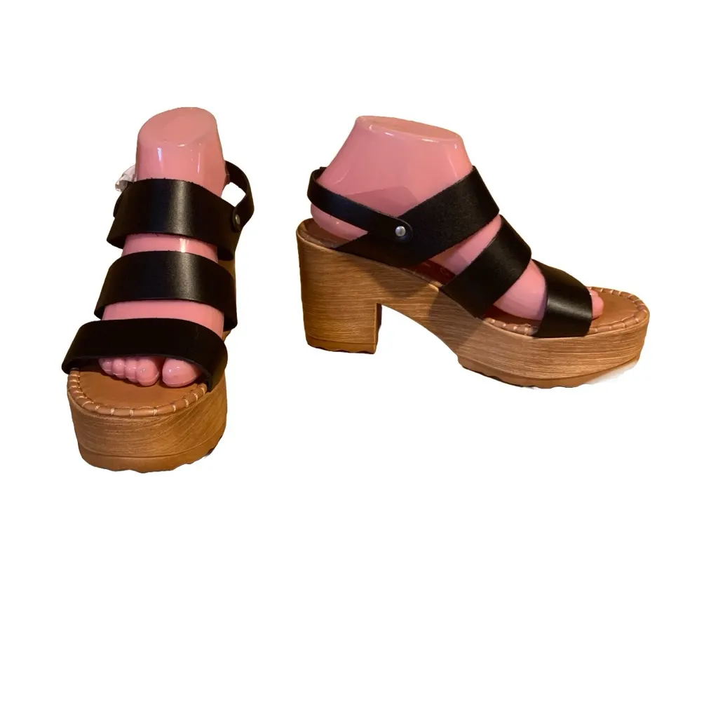 MUSSE AND CLOUD BLACK LEATHER "FRISA" PLATFORM SANDALS (10) - Image 3