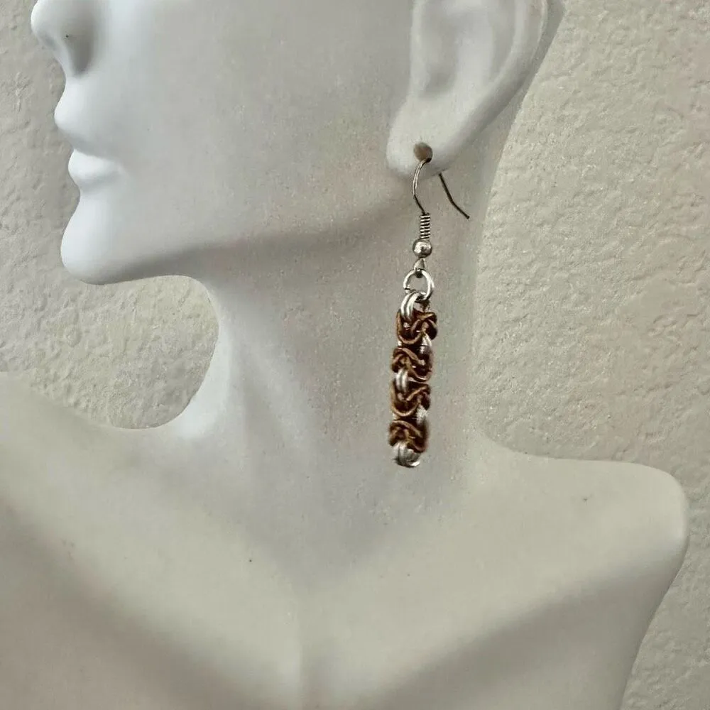 Silver and gold tone chain drop earrings - Image 4
